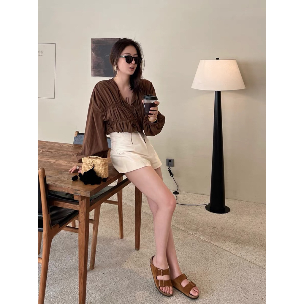 𝗦𝗶𝗻𝘆  - Áo Linen thắt nơ form rộng tay dài BEELY