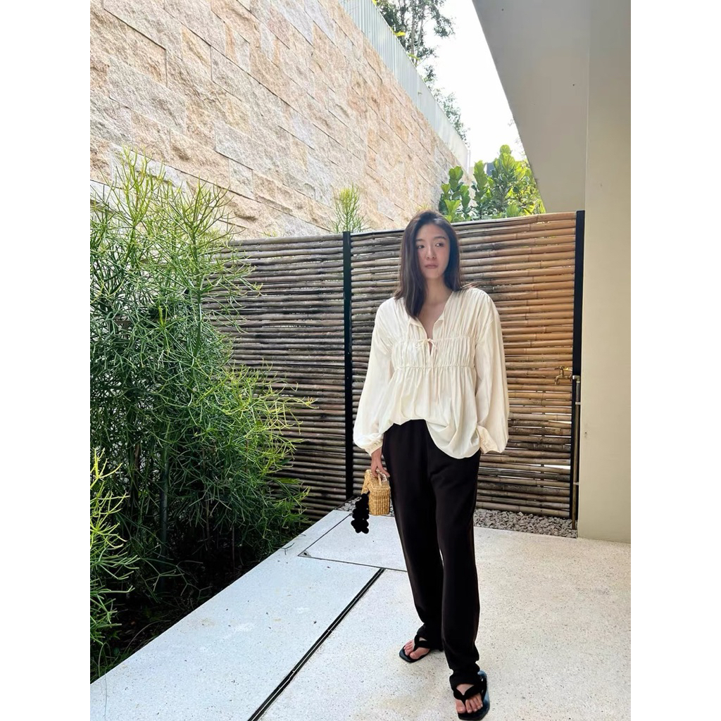 𝗦𝗶𝗻𝘆  - Áo Linen thắt nơ form rộng tay dài BEELY