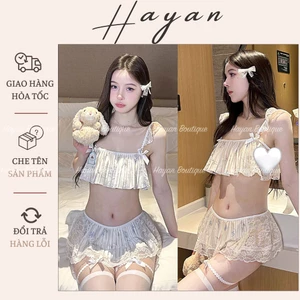 HT227 Bộ ngủ sexy 2s phối ren croptop tôn dáng,đồ ngủ lụa hoa nhí HT227