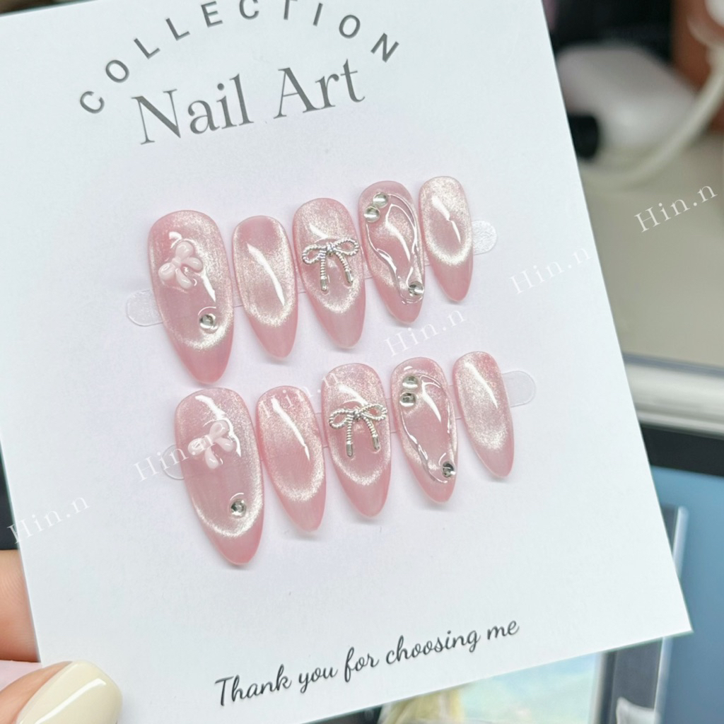 Naiibox mắt mèo tráng gương hồng h004. nailbox chụp kỷ yếu