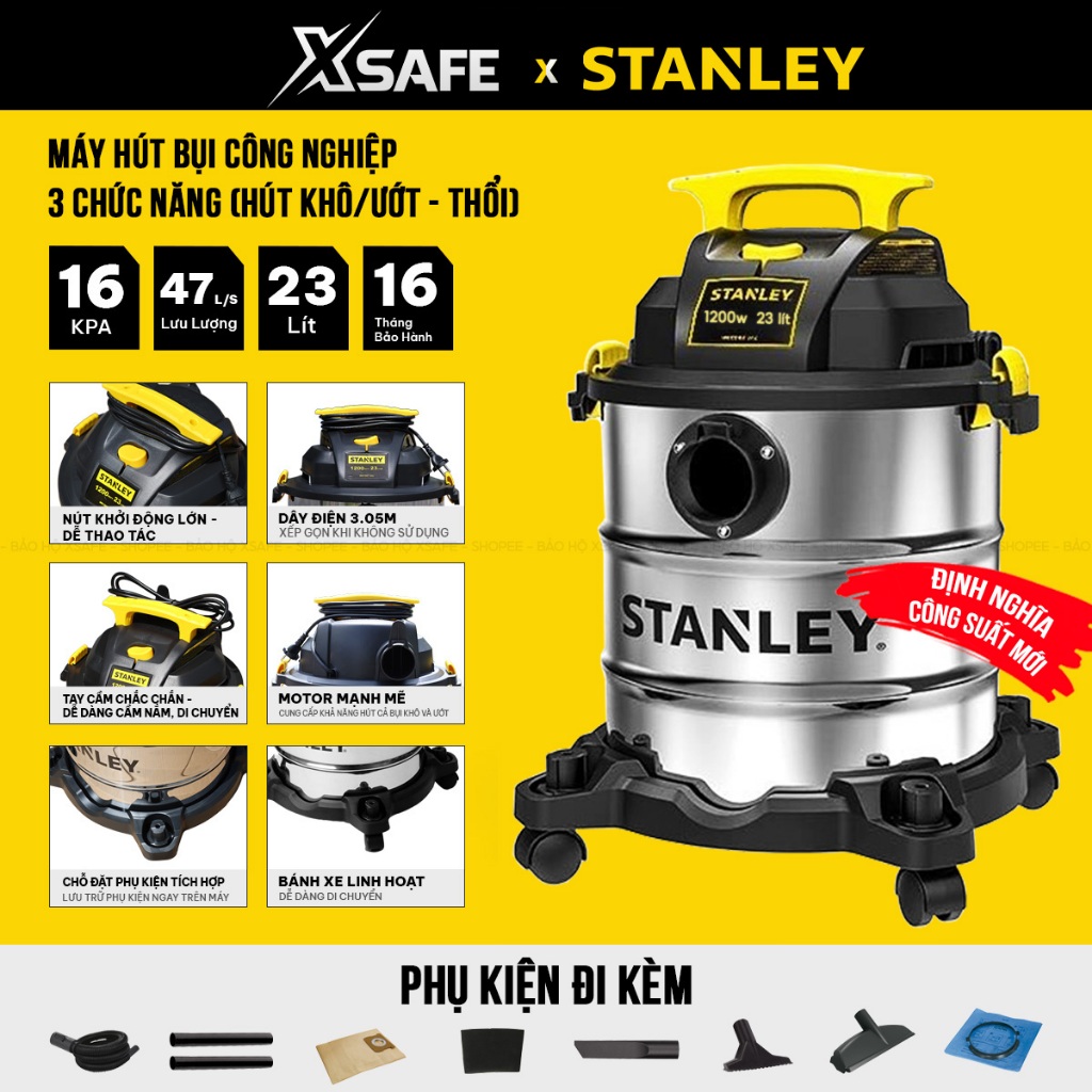 Máy hút bụi đa năng siêu mạnh hút khô, ướt và thổi bụi 1200W STANLEY MỸ ...
