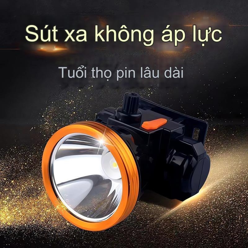 Đèn đội đầu pin sạc siêu sáng kín nước hàng chất lượng T1 Cầm được 6-8 giờ pin, kèm sạc và bộ dây đàn hồi đầy đủ