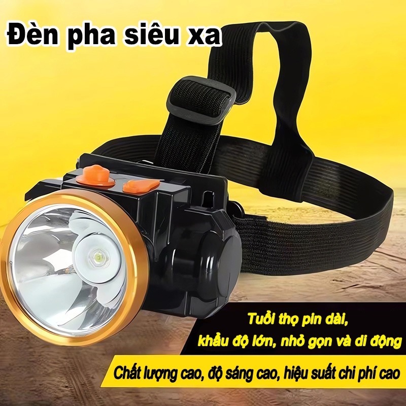 Đèn đội đầu pin sạc siêu sáng kín nước hàng chất lượng T1 Cầm được 6-8 giờ pin, kèm sạc và bộ dây đàn hồi đầy đủ