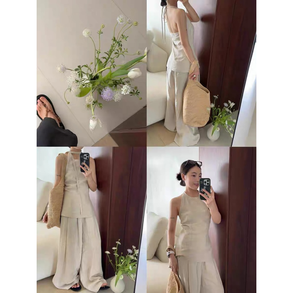 𝗬𝗲𝗻 𝗦𝗲𝘁  - Set Linen cổ yếm+ quần xuông BEELY
