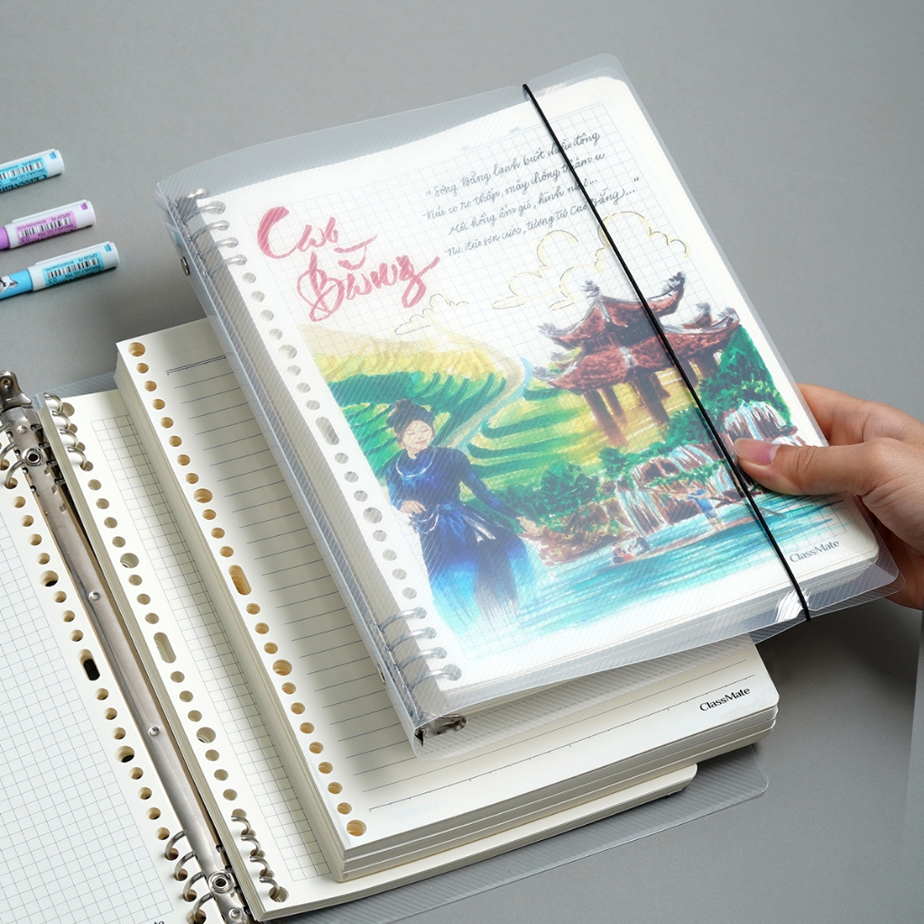 [Tặng 1 Bút] Sổ Còng Binder A5 B5 300/400 Trang Còng Kim Loại Thay Được Giấy Refill 100GSM Có Tráng Keo Đủ Loại Dòng Kẻ