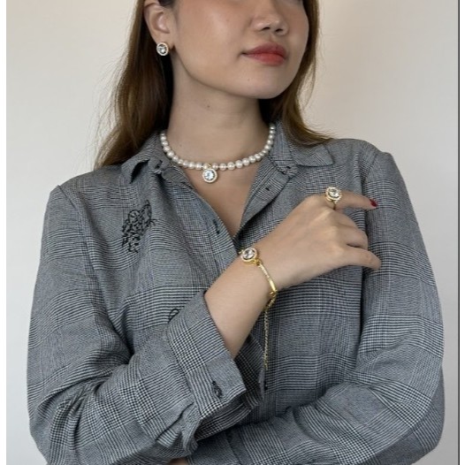 SET5 - Bộ trắng Sức Trắng Đính Đá - Vòng Cổ, Vòng Tay, Nhẫn, Bông Tai - Forever Young