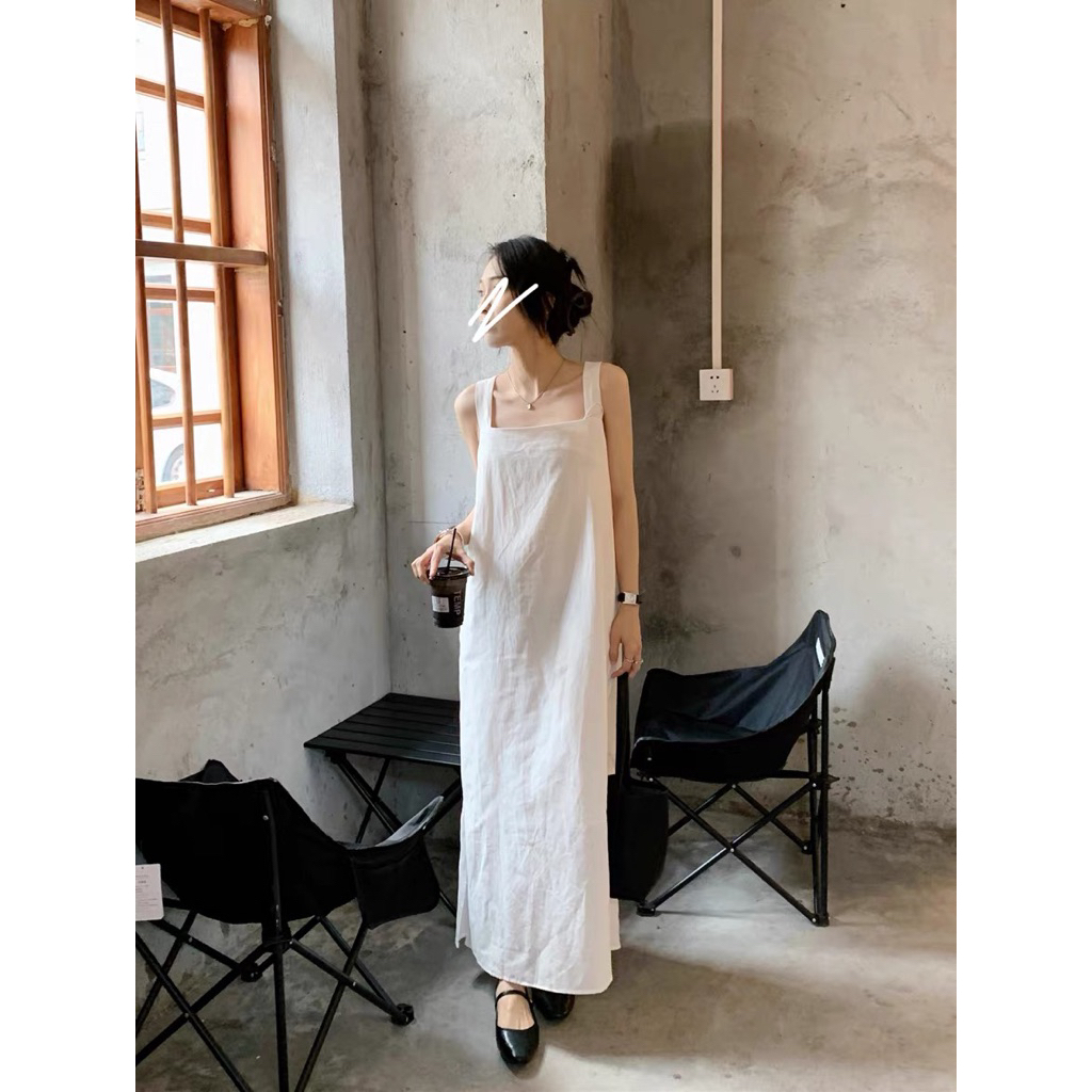 𝗠𝗶𝗮- Đầm linen 2s bản to chéo lưng dáng xuông