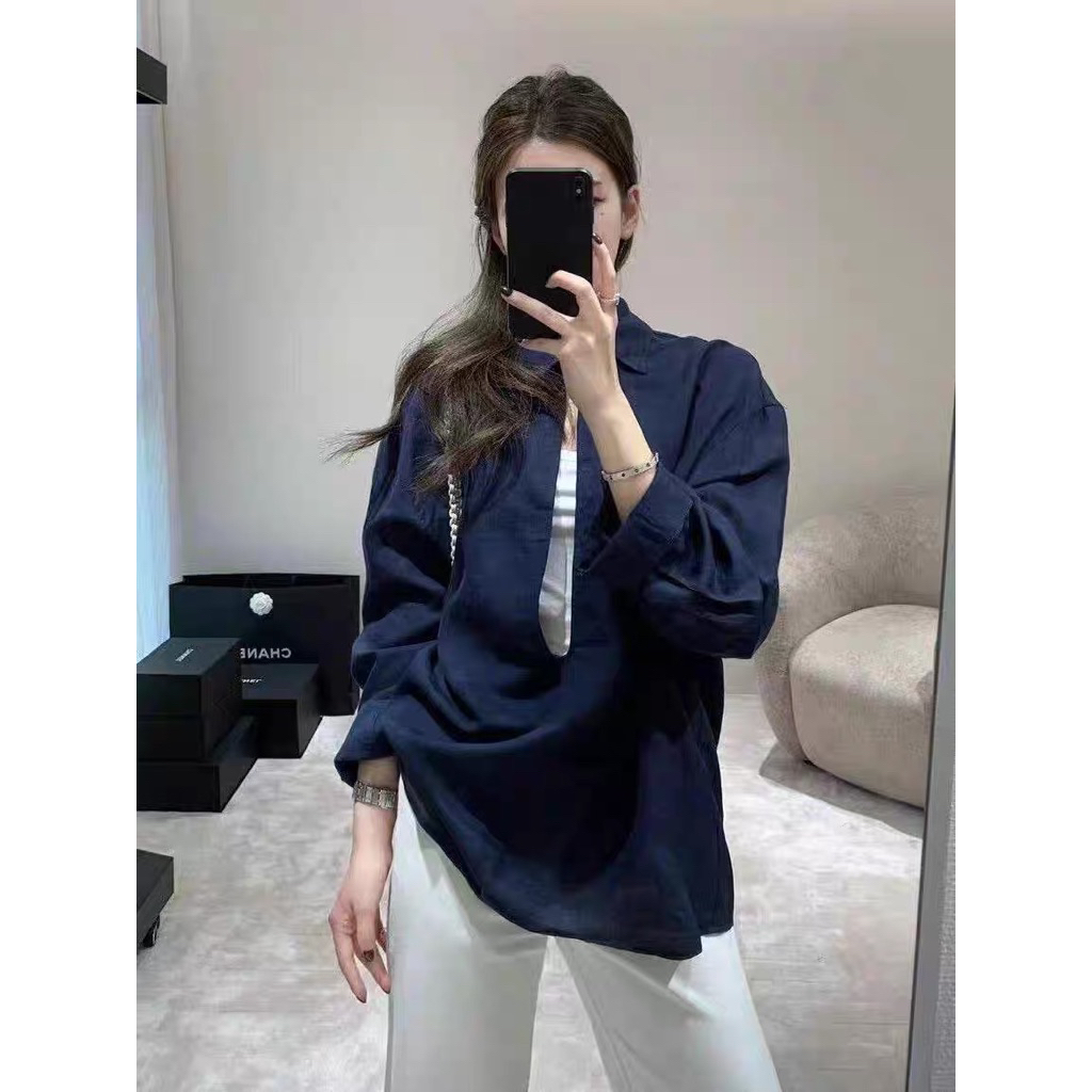 𝗛𝗶𝗻𝗲- Áo Linen Tưng ướt sơ mi cổ V BEELY