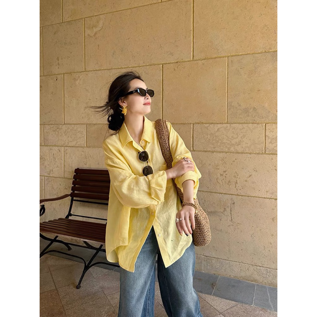 𝗦𝗲𝘂𝗹 -  Áo Linen sơ mi vạt bầu BEELY