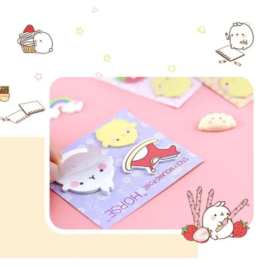 Giấy ghi chú Molang cute vỉ 3 mẫu như hình (1 vỉ)