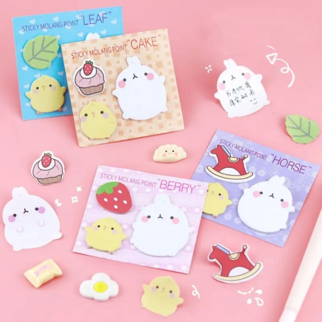 Giấy ghi chú Molang cute vỉ 3 mẫu như hình (1 vỉ)