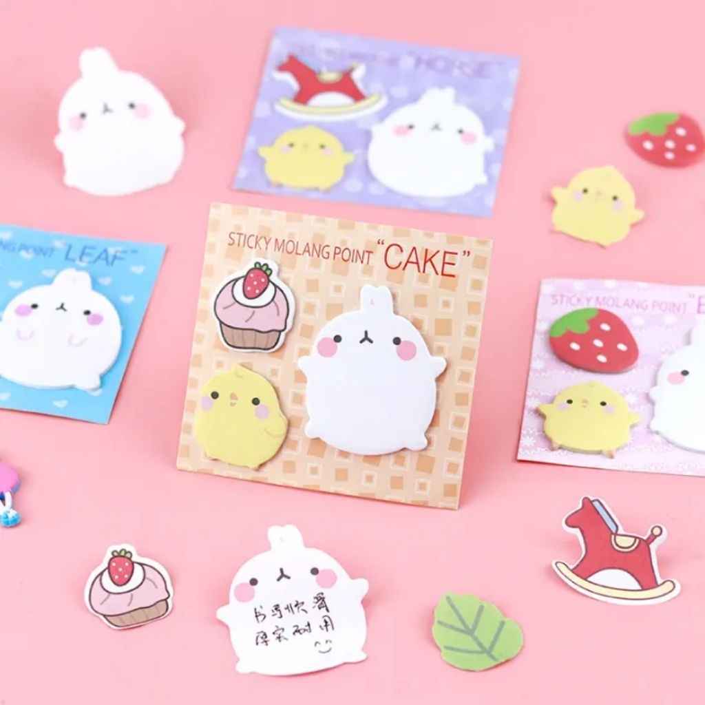 Giấy ghi chú Molang cute vỉ 3 mẫu như hình (1 vỉ)