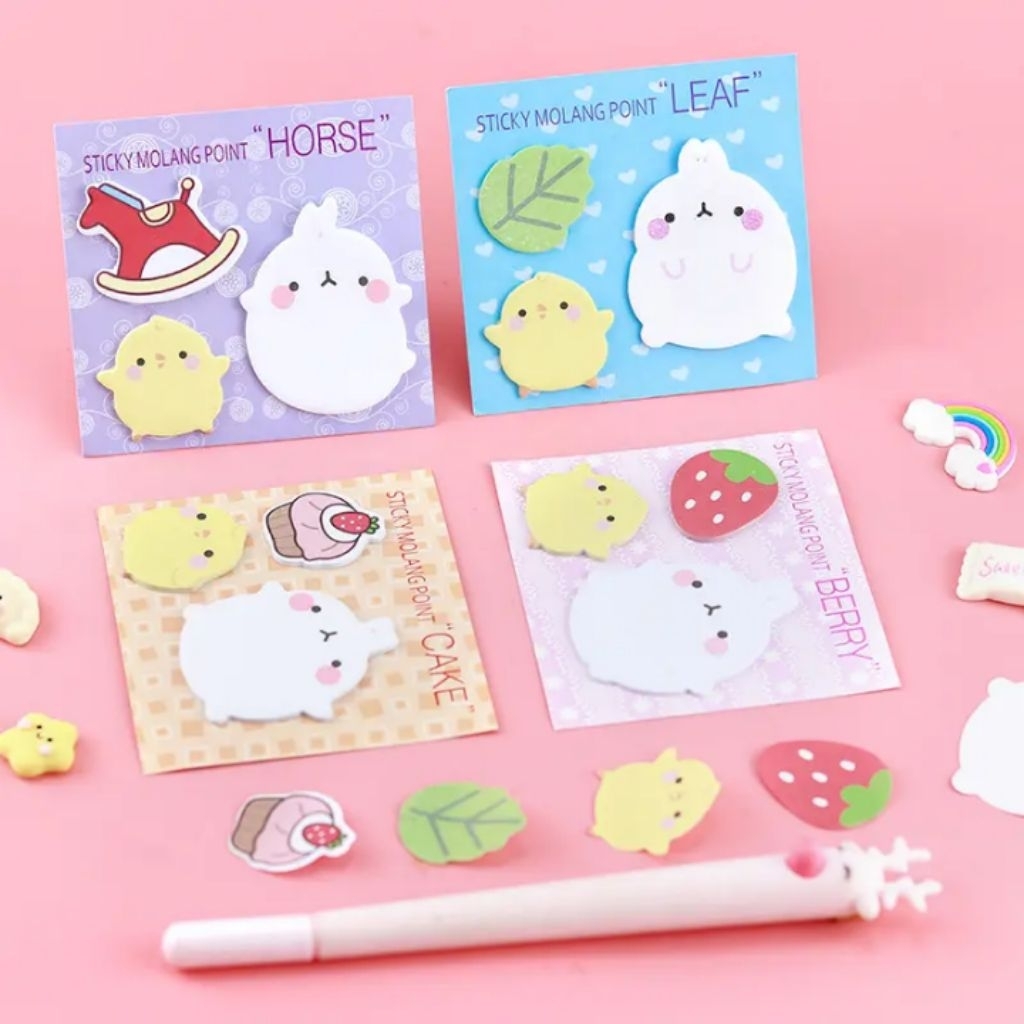 Giấy ghi chú Molang cute vỉ 3 mẫu như hình (1 vỉ)