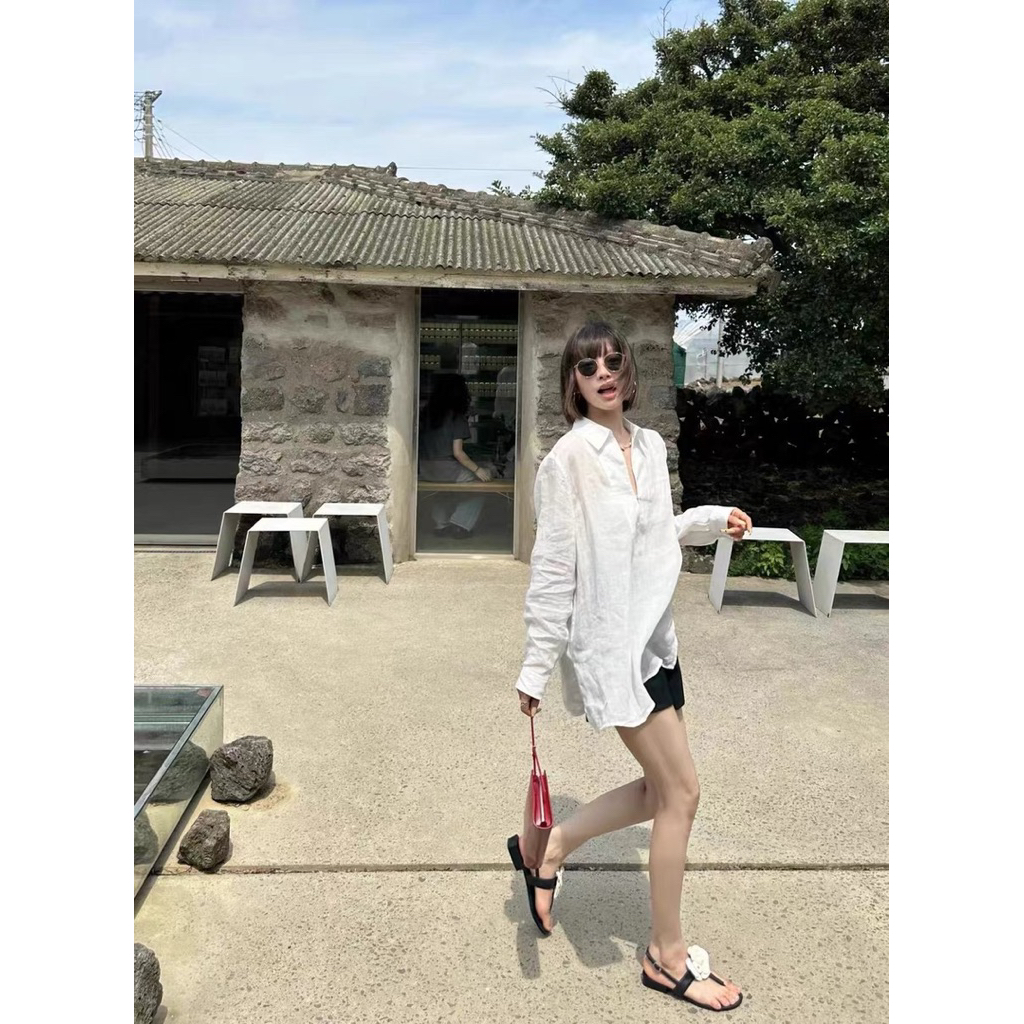 𝗠𝗶𝘀𝘀𝗮- Áo sơ mi Linen tưng cổ V BEELY