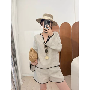 𝗟𝗲 - Set Linen tay dài chạy viền + quần Short BEELY