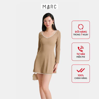 MARC FASHION - Đầm Thun Mini Tay Dài Cổ Tim Viền Phối - CBNH011825