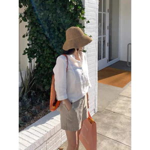 𝗠𝗼𝗰𝗮- Áo sơ mi Linen cổ tàu tay lỡ BEELY