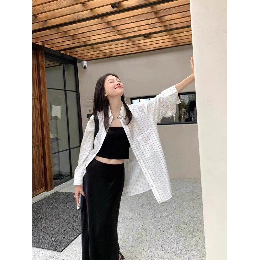 𝐅𝐞𝐥𝐢𝐚 - Áo sơ mi Linen Tưng Sọc BEELY