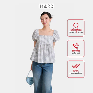 MARC FASHION Áo Kiểu Nữ Babydoll Họa Tiết Cổ Vuông Phối Bèo Tay Phồng - CBNH011425