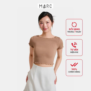 MARC FASHION Áo thun gân croptop nữ tay ngắn cuốn biên CBLT031123