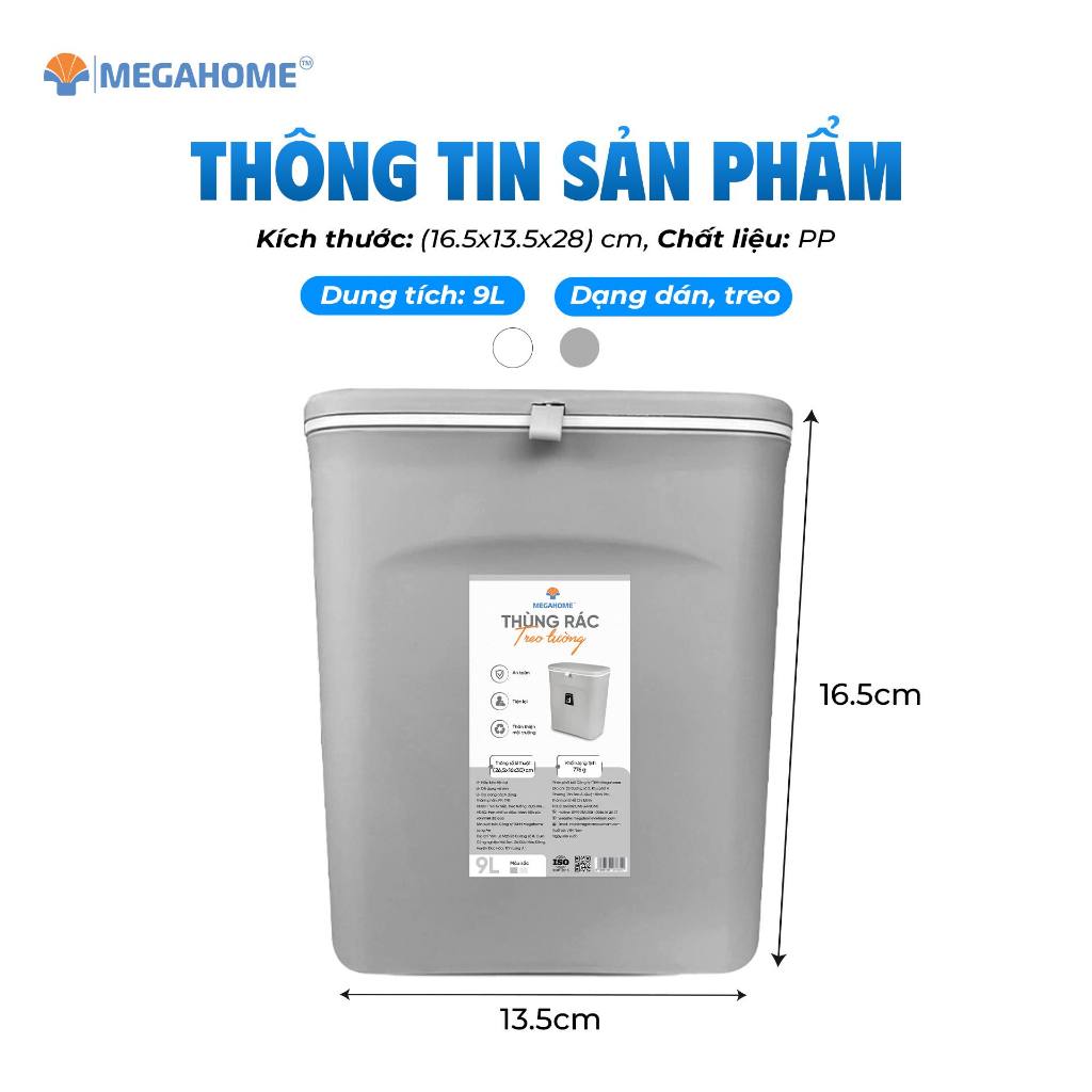 Thùng Treo Rác Thông Minh, Treo Tủ Bếp, Dán Tường MEGAHOME - Thiết Kế Tiện Lợi, Nắp Đóng Mở 2 Hướng, Dung Tích 9L