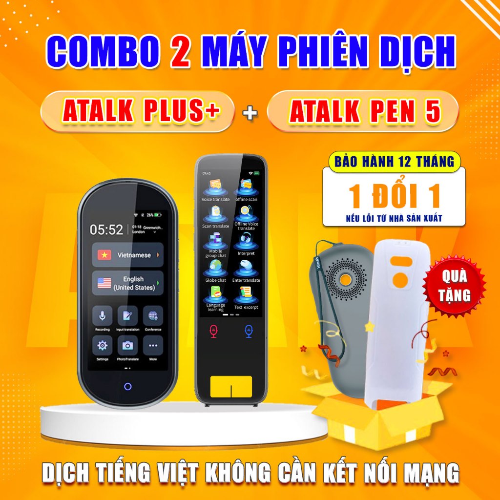 COMBO~2 Máy Phiên Dịch 2 Chiều ATalk Plus+ & ATalk Pen 5,Thông Dịch Đa ...