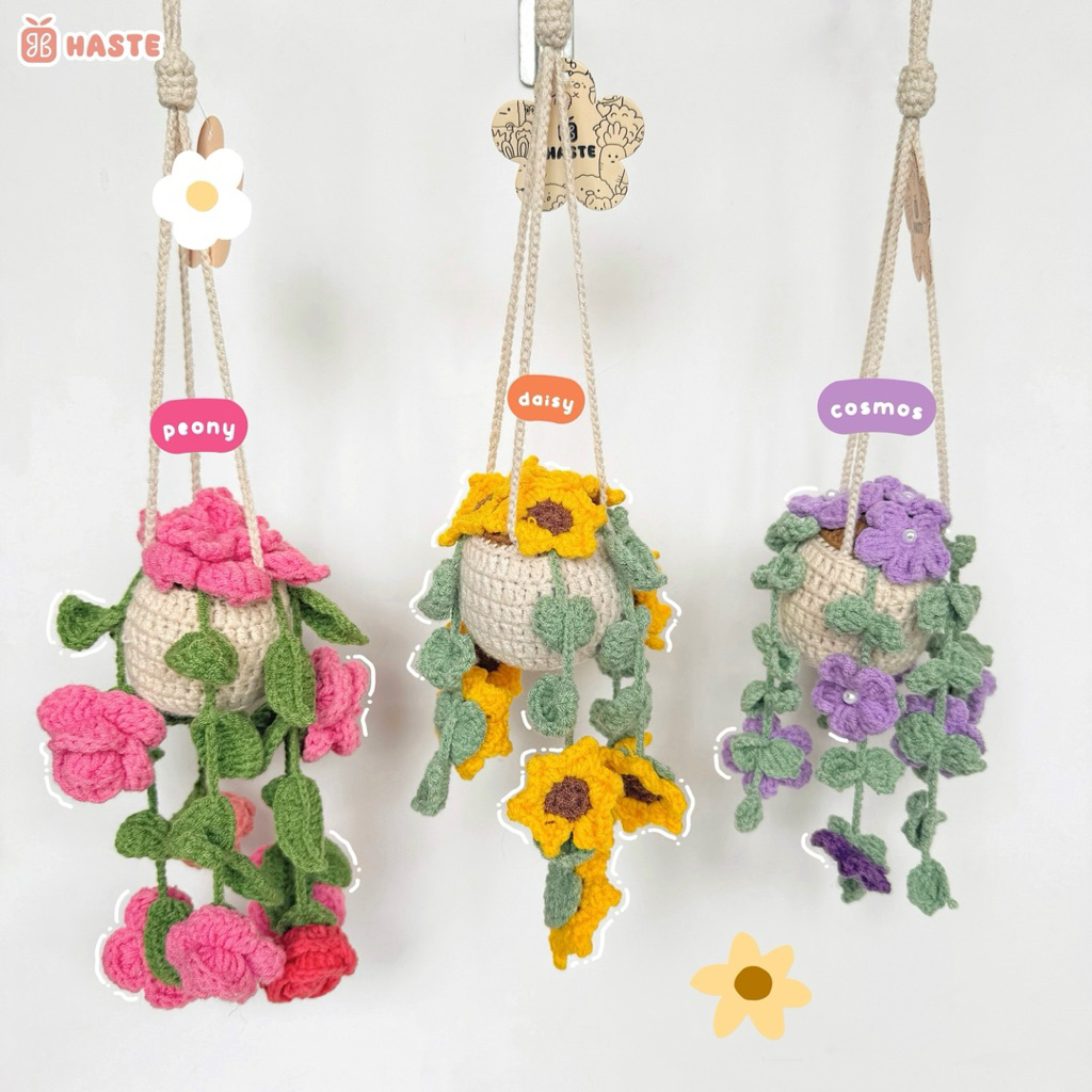 Chậu Hoa Len Treo Hoa Chuông Lily Lưu Ly Trầu Bà Nhiều Màu Sắc Handmade - Made by Haste