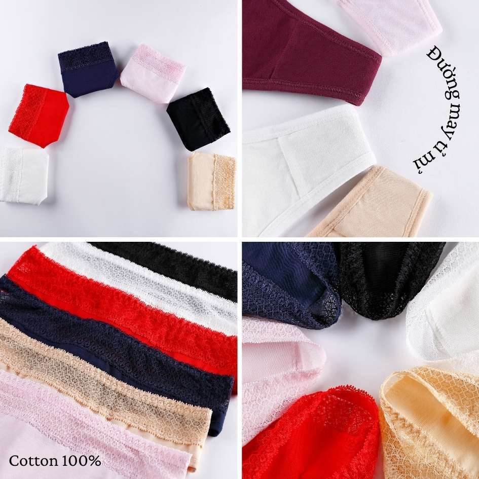 Quần Lót Lọt Khe Cạp Cao Phối Ren Quyến Rũ, Quần Chip Nữ  Cotton Co Giãn 4 Chiều Thoải Mái- 9125