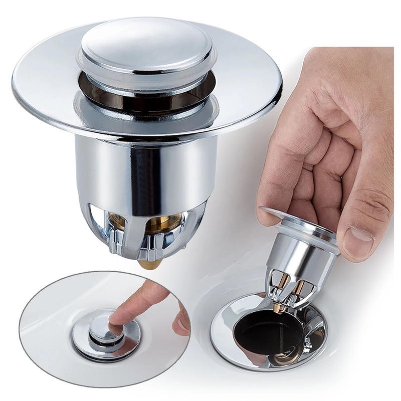 Nút Chặn Thoát Nước Nhấn Xả Lõi Đồng Cho Lavabo, Ngăn Mùi, Lọc Rác Bồn Rửa Mặt