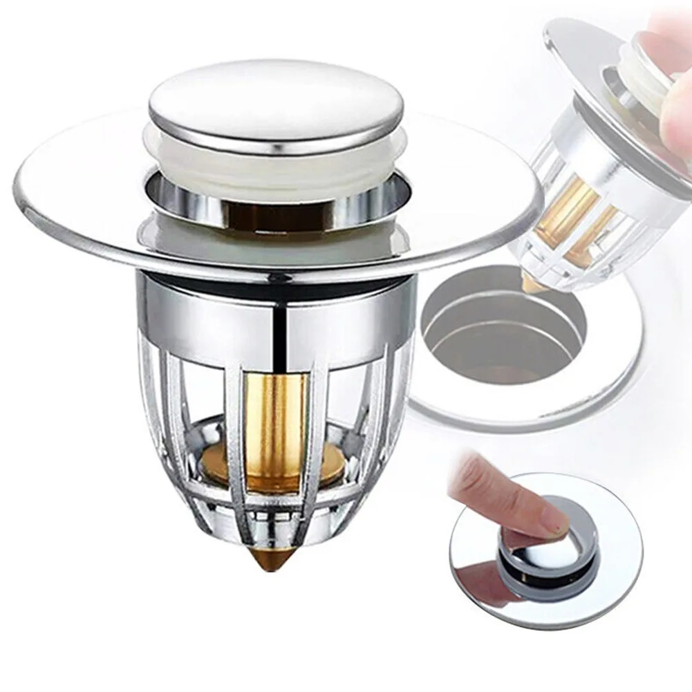 Nút Chặn Thoát Nước Nhấn Xả Lõi Đồng Cho Lavabo, Ngăn Mùi, Lọc Rác Bồn Rửa Mặt