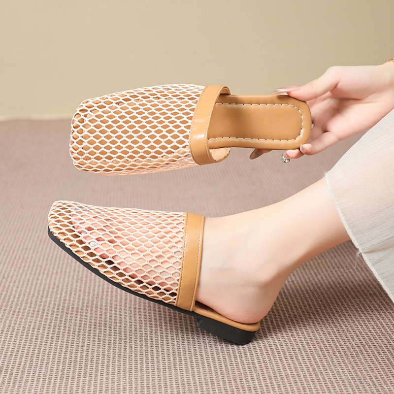 Atikota Dép đế bằng lưới thoáng khí màu trơn cho nữ đế mềm thoải mái nhẹ đơn giản thời trang