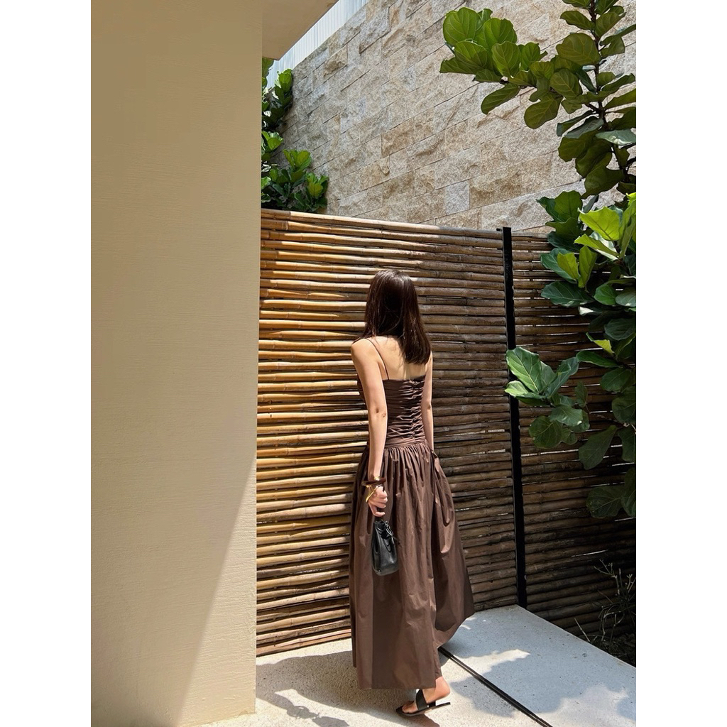 Đầm linen 2s nhún ngực dáng dài