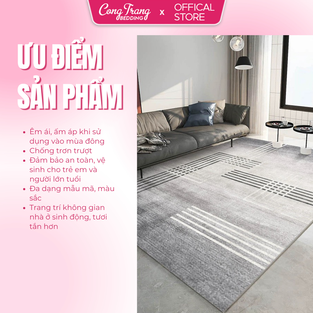 Thảm Trải Sàn Bali CongTrang Bedding Nhiều Mẫu Trang Trí Phòng Khách, Phòng Ngủ Sang Trọng - Đế Cao Su Chống Trượt