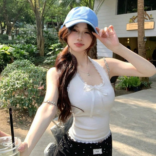 Áo Croptop Nữ Cổ Yếm Viền Ren Đính Nơ Tăm Thái Chất Vải Thun WAC007