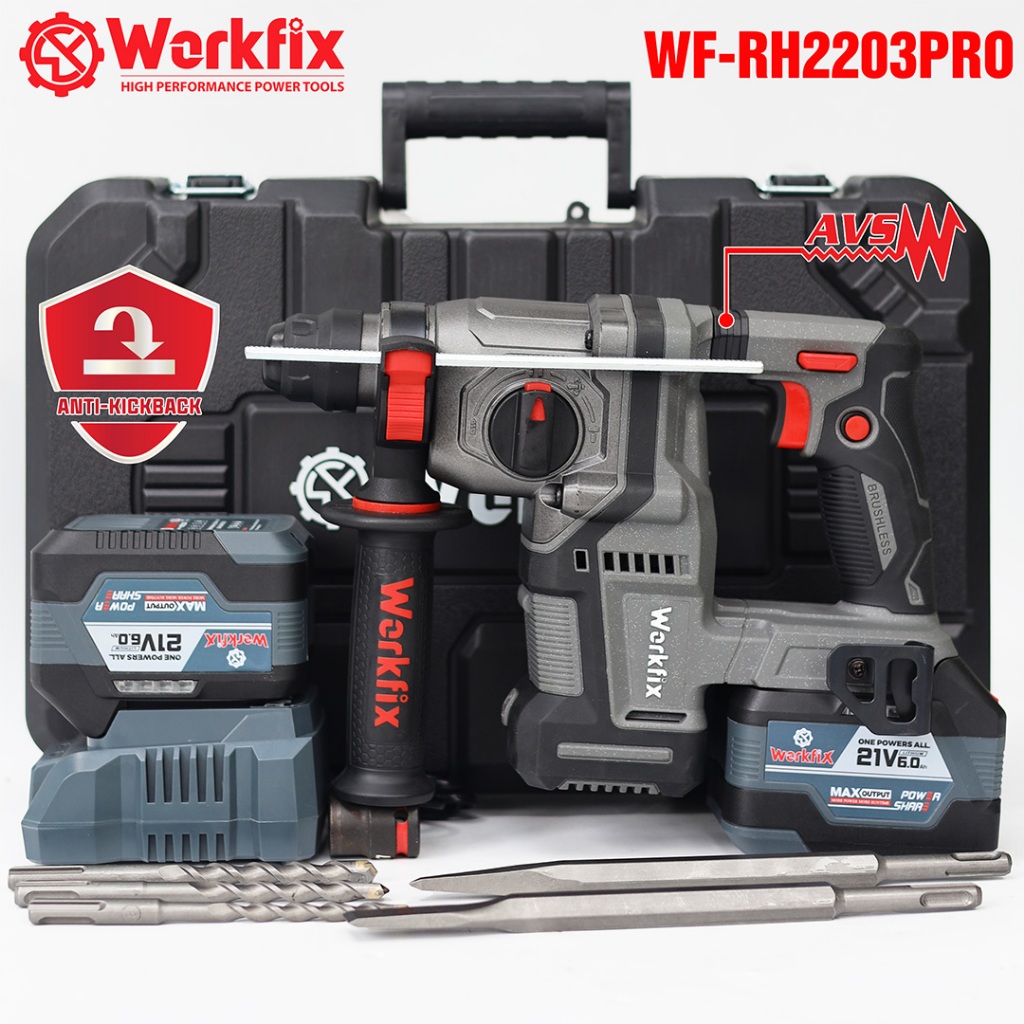 [KÈM BỘ 5 MŨI] Máy Khoan Đục Bê Tông Workfix WF-RH2203PRO - 3 Chức Năng KHOAN -BÚA -ĐỤC Bê Tông Chính Hãng