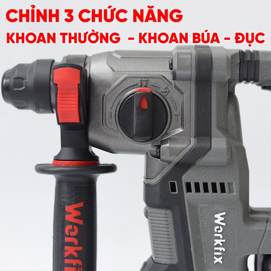 [KÈM BỘ 5 MŨI] Máy Khoan Đục Bê Tông Workfix WF-RH2203PRO - 3 Chức Năng KHOAN -BÚA -ĐỤC Bê Tông Chính Hãng