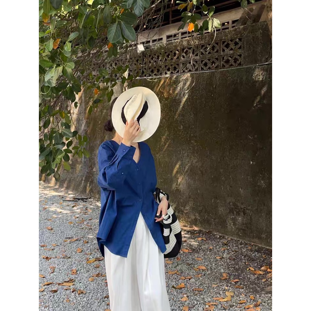 𝗩𝗶𝗮𝗻 - Áo sơ mi linen cổ V vạt bầu BEELY