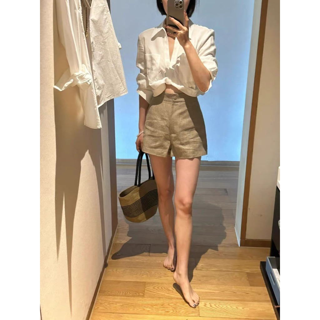 𝗛𝗶𝘂  A07 -  Áo Linen sơ mi xoắn eo Croptop BEELY