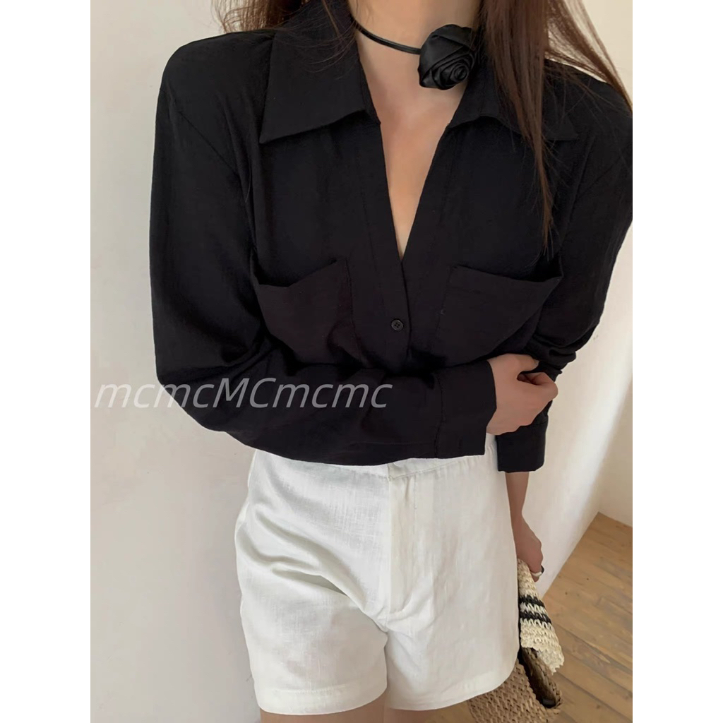 𝗛𝗶𝘂  A07 -  Áo Linen sơ mi xoắn eo Croptop BEELY
