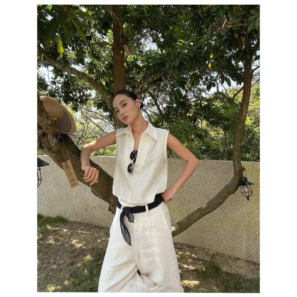 𝗢𝗹𝗶𝘃𝗲r-  Áo Linen cộc tay cổ V BEELY