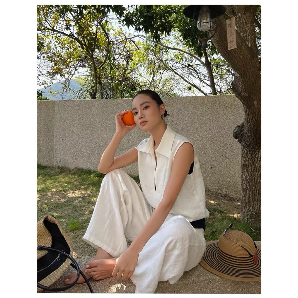 𝗢𝗹𝗶𝘃𝗲r-  Áo Linen cộc tay cổ V BEELY