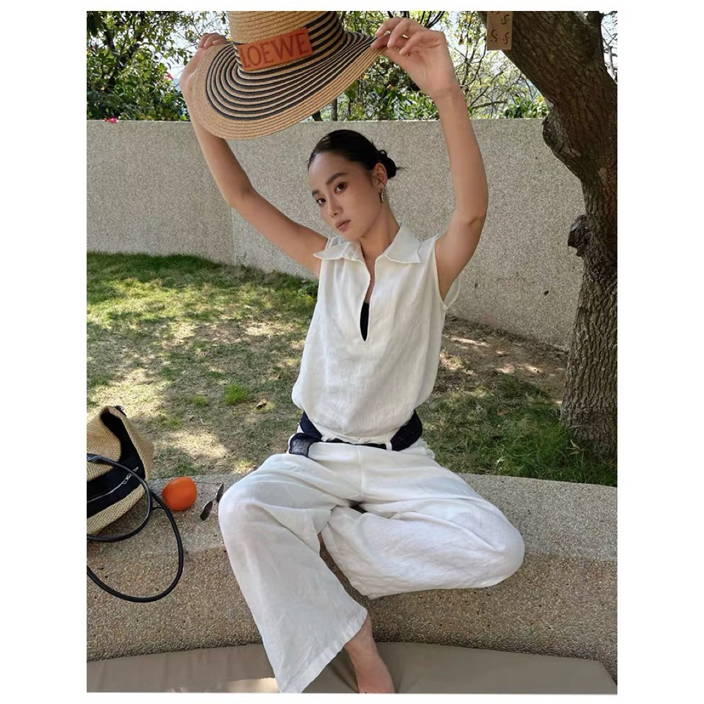 𝗢𝗹𝗶𝘃𝗲r-  Áo Linen cộc tay cổ V BEELY