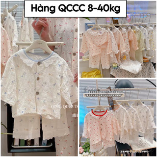 [8-40KG] Bộ Pyjama dài tay phong cách Hàn Quốc cho bé gái hàng QCCC - Bộ ngủ, bộ dài tay mỏng viền ren siêu xinh