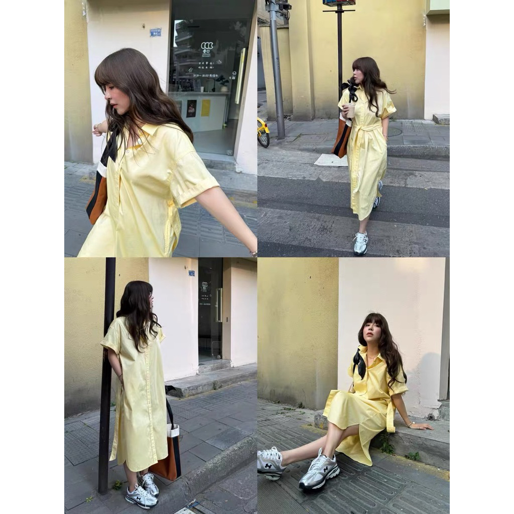 𝗡𝘂𝘀𝗼- Đầm Linen sơ mi basic + DÂY eo BEELY