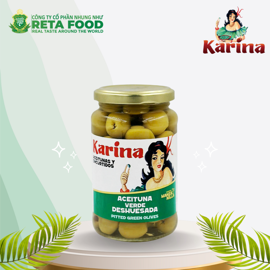 Trái oliu xanh/đen tách hạt Karina Spanish Pitted Green Olive 360gr