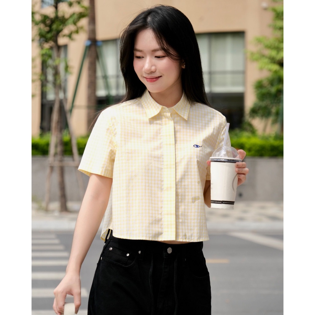 TheBlueTshirt - Áo sơ mi tay ngắn sọc caro phom ngắn cho nữ - BlueMade Boxy Shirt - Women