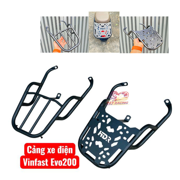 Cảng xe điện Vinfast EVO200 mẫu HDRracing và 2 Sọc sơn tĩnh điện chở hàng ,trang trí chất lượng
