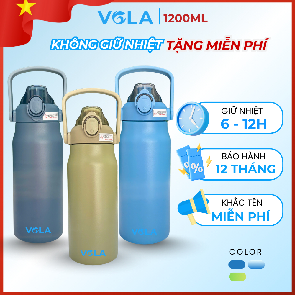 Bình Giữ Nhiệt VOLA Inox 316 1200ml Có Quai Xách, Bình giữ nhiệt dung tích lớn có khắc tên miễn phí.