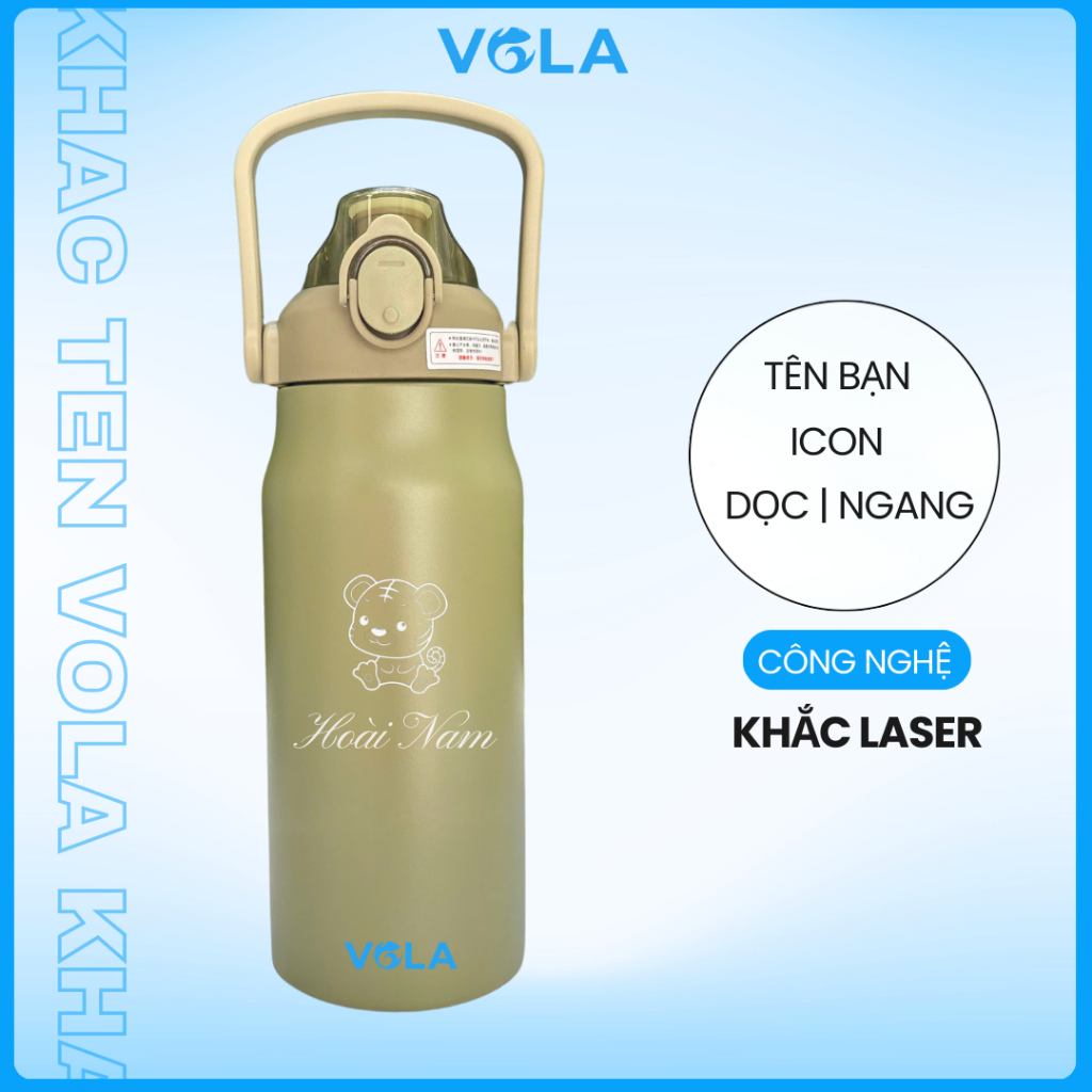 Bình Giữ Nhiệt VOLA Inox 316 1200ml Có Quai Xách, Bình giữ nhiệt dung tích lớn có khắc tên miễn phí.