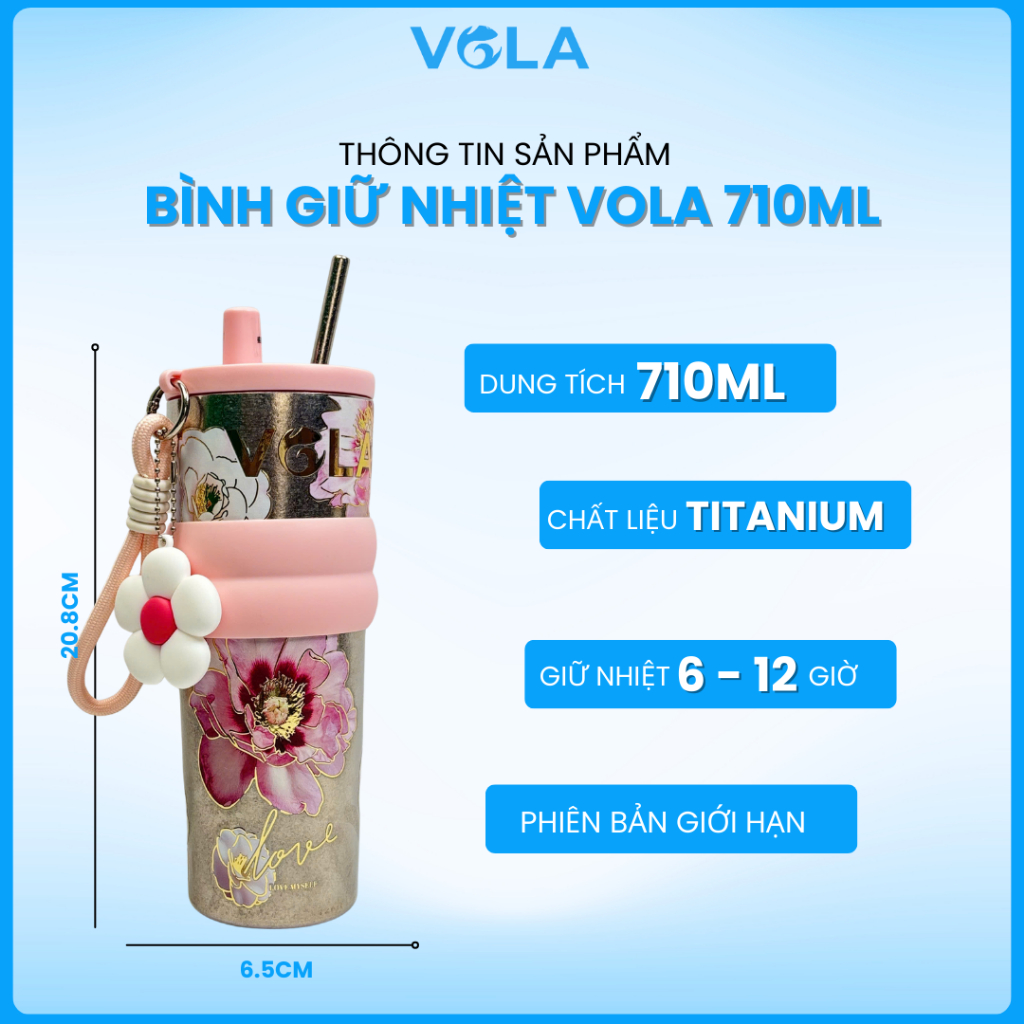 Bình giữ nhiệt VOLA 710ml chất liệu titanium sang trọng, Ly giữ nhiệt cao cấp phiên bản giới hạn